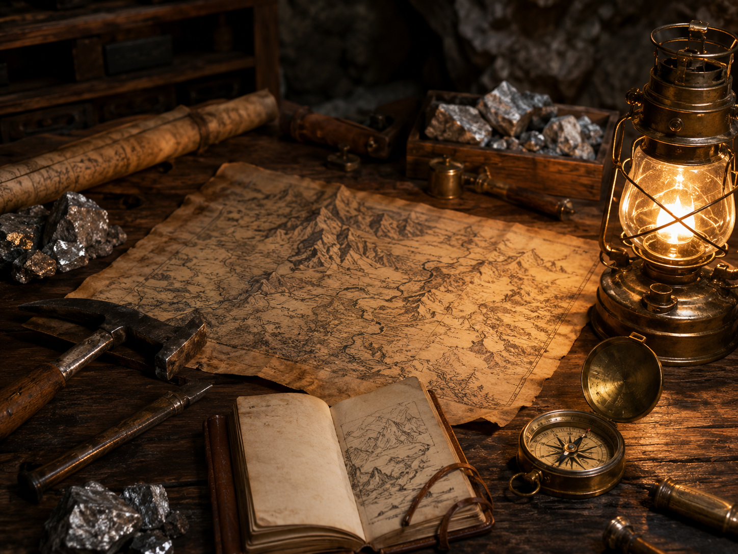 A lantern-lit map and compass — your guide through the Silver Mine.
